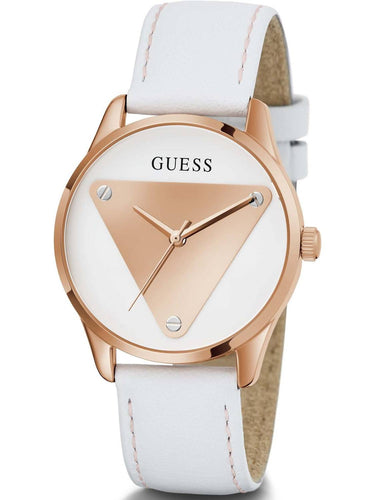 Guess Damen Armbanduhr Emblem 36 mm Ikonisches Dreieckslogo auf dem Zifferblatt Armband Leder GW0399L2